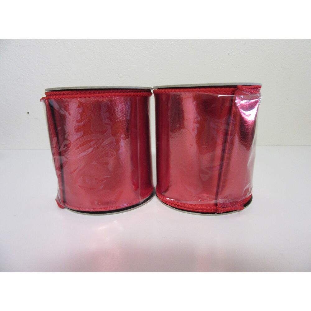 2 Rolls Shimmering Red Wire Edge Ribbon 4" x 10 yds d stevens Christmas Ribbon
